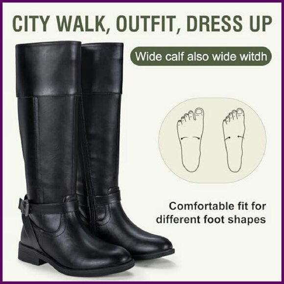 Women's Knee High Riding Boots with Buckle & Zipper, Wide Calf & Widths - Picture 5 of 8